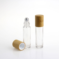 5/10pcs 10ml Natural Bamboo Lid/Cap Thick Clear Glass Essential Oil Roll On Bottle Metal Roller Ball for Perfume Aromatherapy