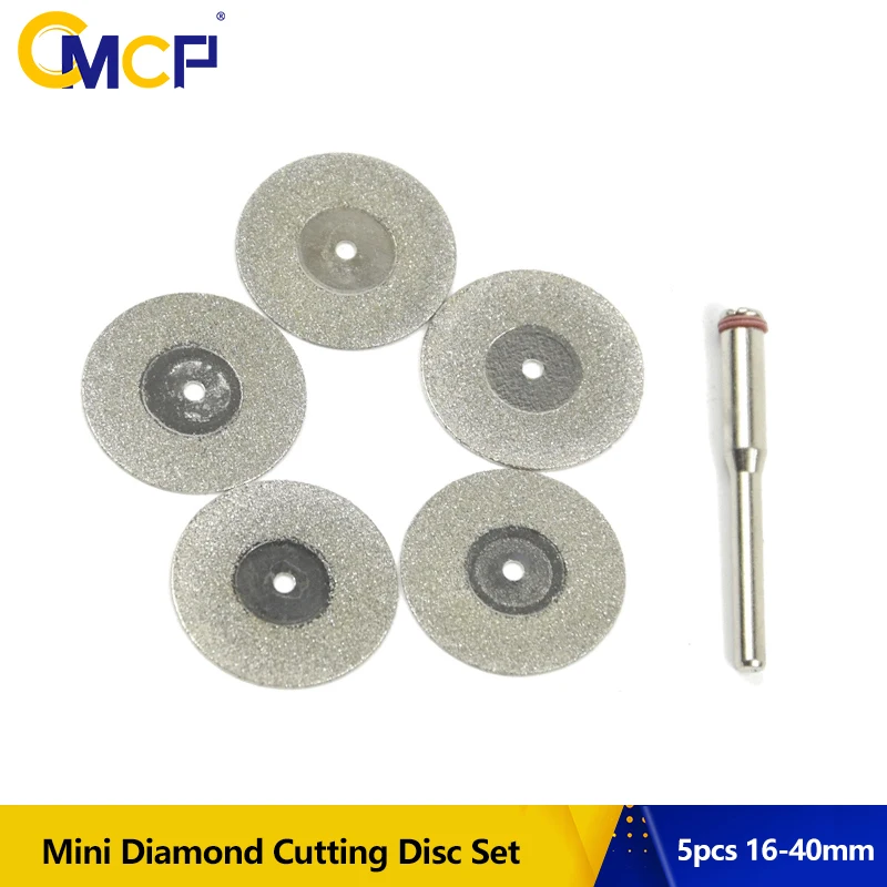 5pcs Mini Diamond Saw Blade Diamond Cutting Disc With Mandrel Fit Dremel Mini Drill Saw Disk for Cutting Stone Jade 16-40mm