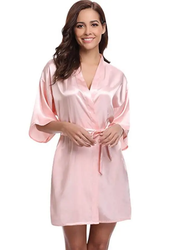 Nowe jedwabne Kimono szlafrok szlafrok kobiety jedwab druhna szaty Sexy granatowy szaty Satin Robe panie szlafroki