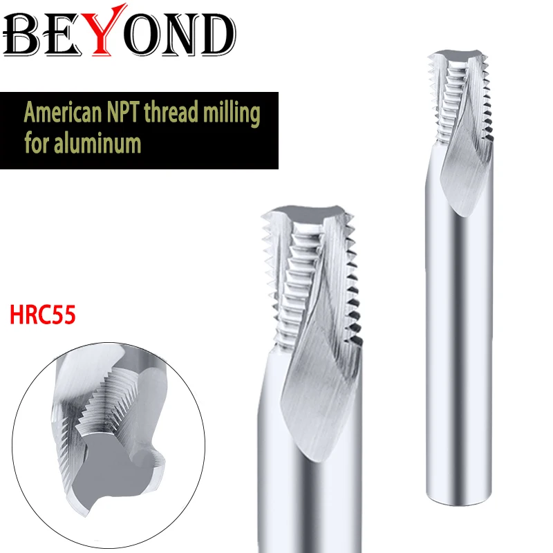 BEYOND American NPT Threading Milling Cutter For Aluminum Alloy Carbide CNC Machining 1/2