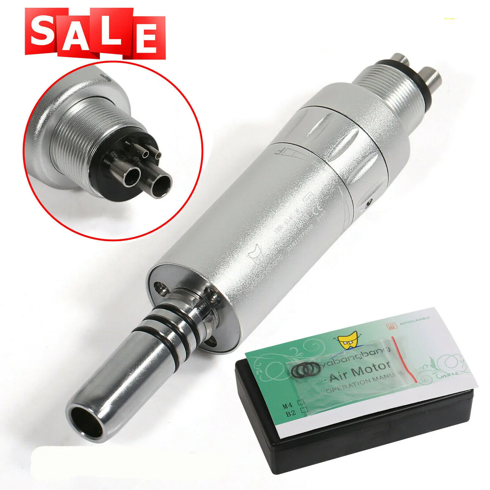 NSK Style Dental Internal Water Spary Slow Low Speed Air Motor Handpiece Push Button E-Type 4 Hole WY4