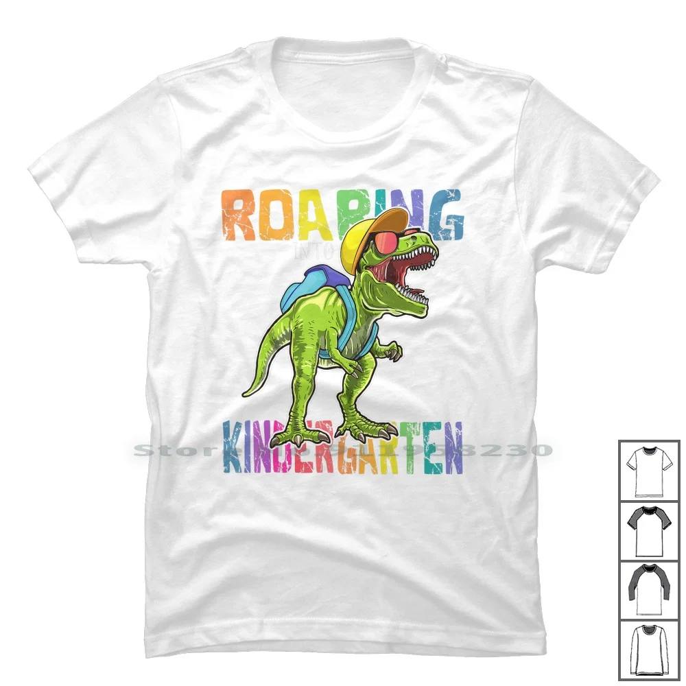 Roaring Kindergarten Dinosaur T Rex Back To School T Shirt 100% Cotton Kindergarten Dinosaur Roar Ring Kind Dino Back Ten Rex