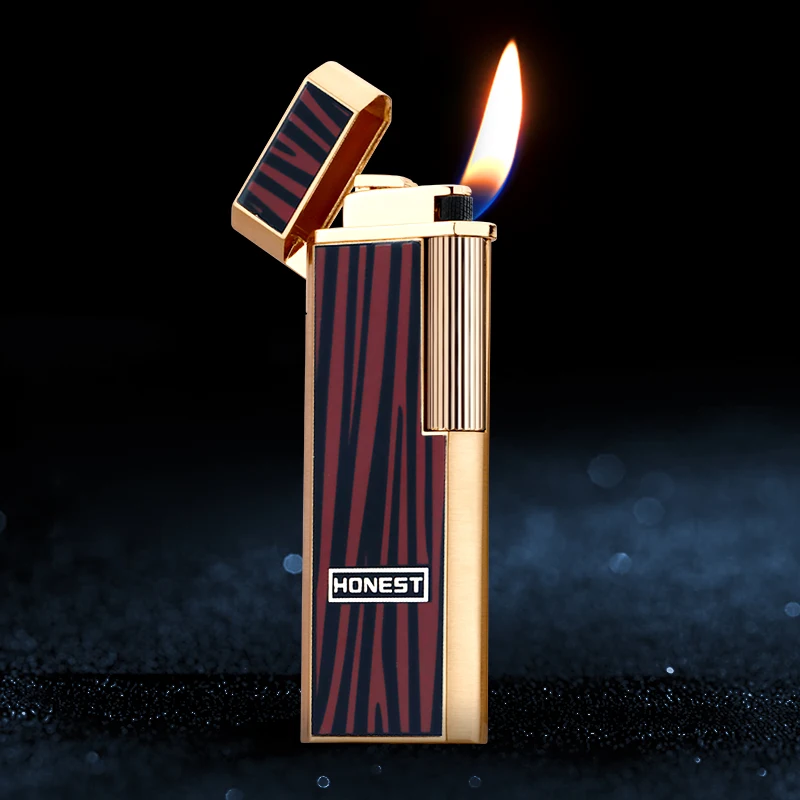 NEW Honest Gas Inflatable Lighter Side Ignition Open Flame Personality Windproof Metal Ultra Thin Pipe Lighters Gift for Man