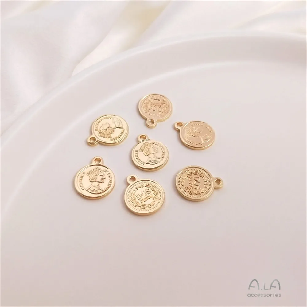 14K Gold Plated Queen's Head round Pendant DIY Necklace Rectangular Tag Jewelry Casting Copper Coin
