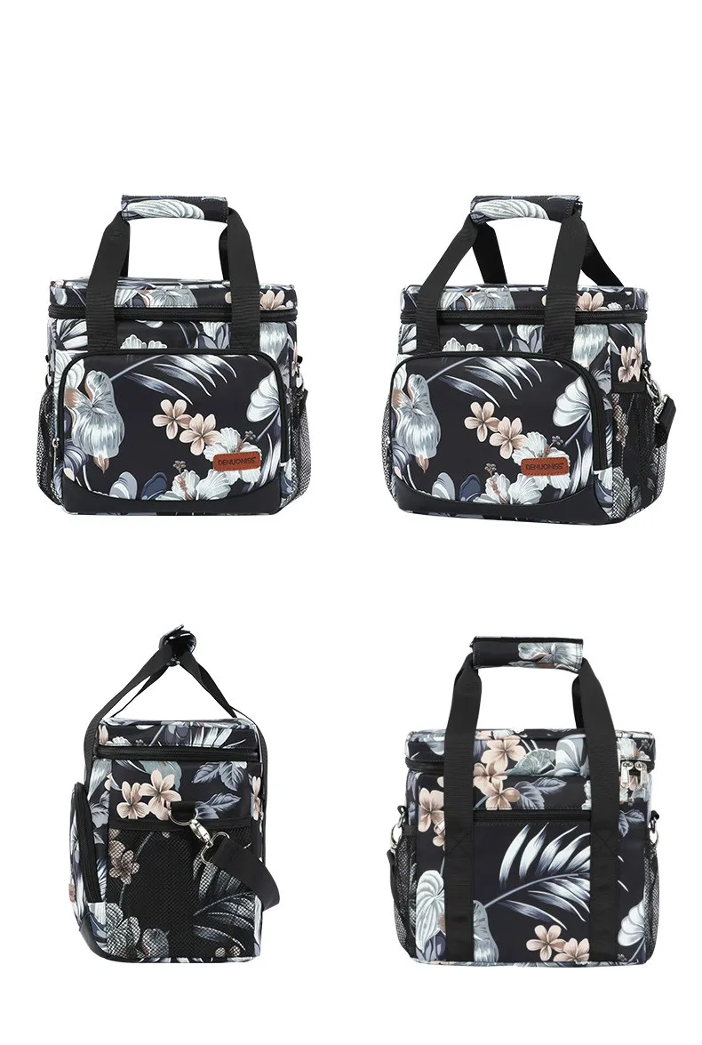 DENUONISS New 2020 Women Printed Portable Cooler Bag Leakproof 16 Cans Insulated Thermal Bag Shoulder Refrigerator Beer Bag