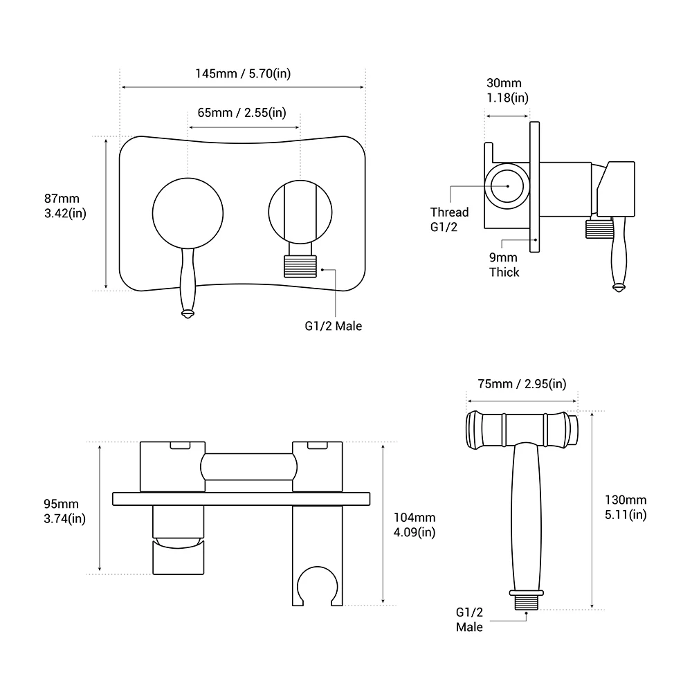 สีดำBidet Sprayerห้องน้ำยาสวนทวารหนักAssถูกสุขลักษณะแบบพกพามุสลิมAnal ShowerหัวEnema Shattaf Anus Doucheล้างทองเหลืองผสม