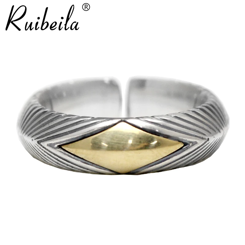 

ruibeila925 argent personnalité de la mode bague à rayures ouvertes hommes et femmes rétro taille réglable bague en argent