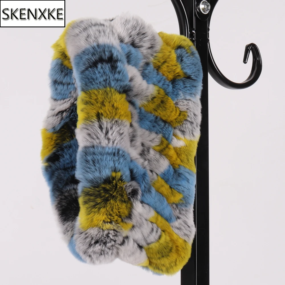

2025 New Winter Women Real Fur Ring Scarf Knit Genuine Fur Neck Wraps Headbands Girls Elastic Warm Soft Rex Rabbit Fur Scarves