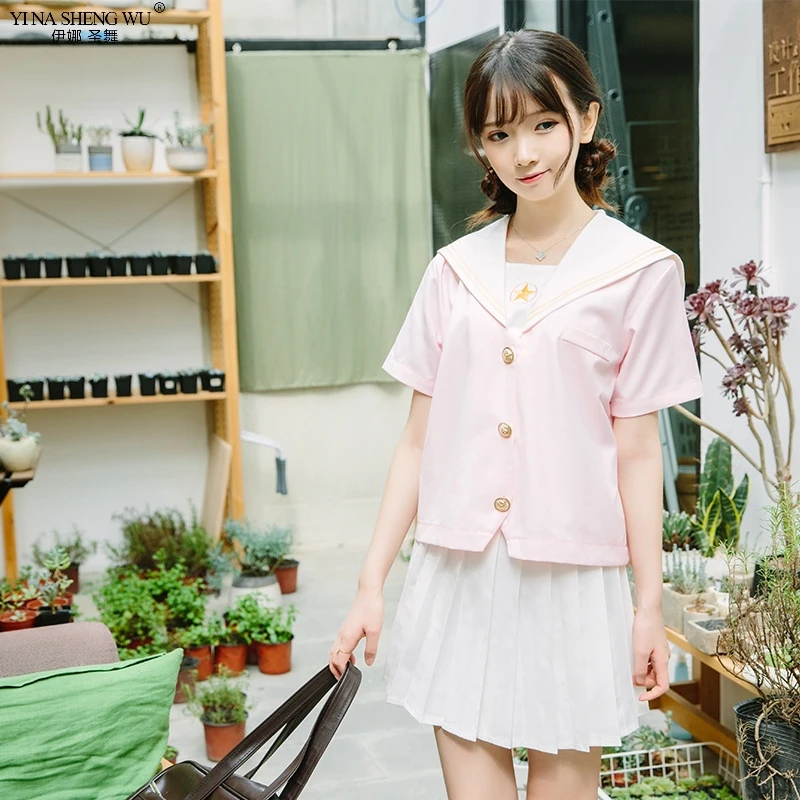 New Sakura Light Pink Japanese School Uniform Schoolgirl Sailor Suit Student Clothes For Girls Anime Kawaii Cosplay Korean Style