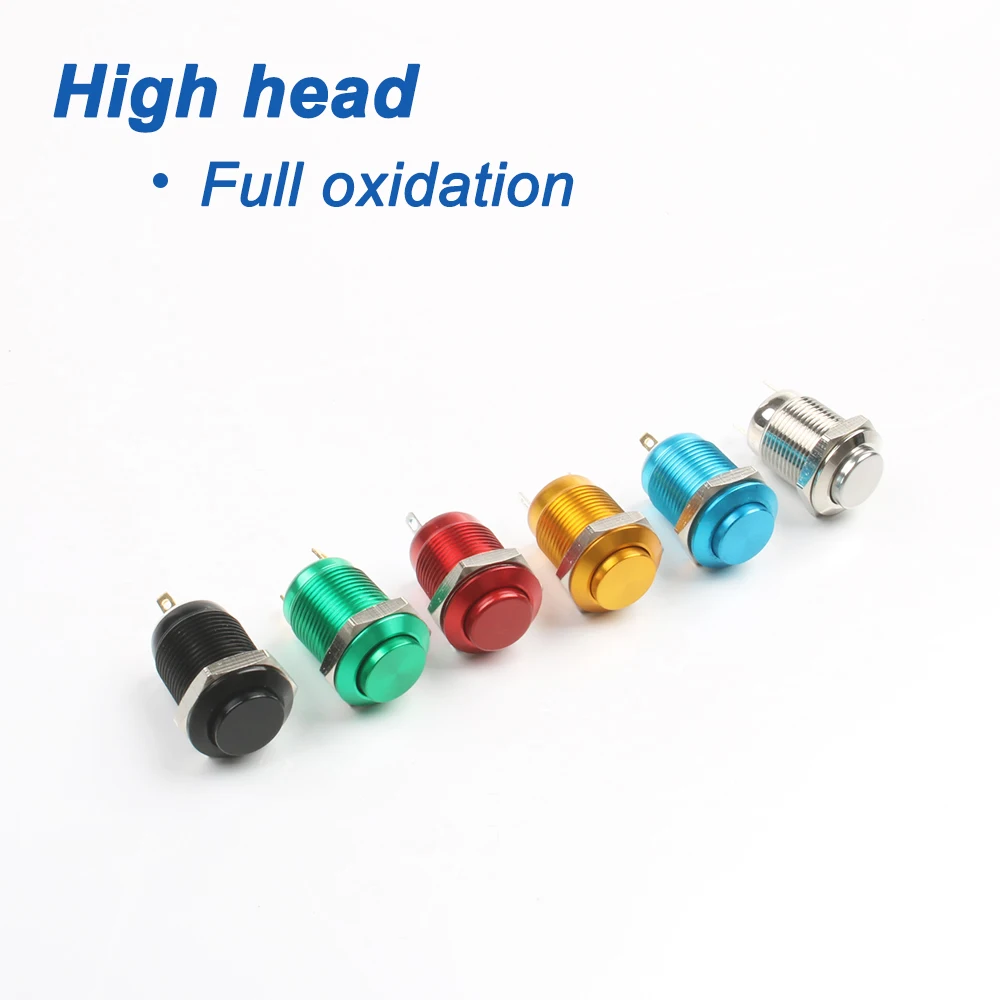 12mm Metal Push Button Switch Flat Round Waterproof Momentary Reset 1NO High Head Multiple Color Car Start Horn Speaker Bell