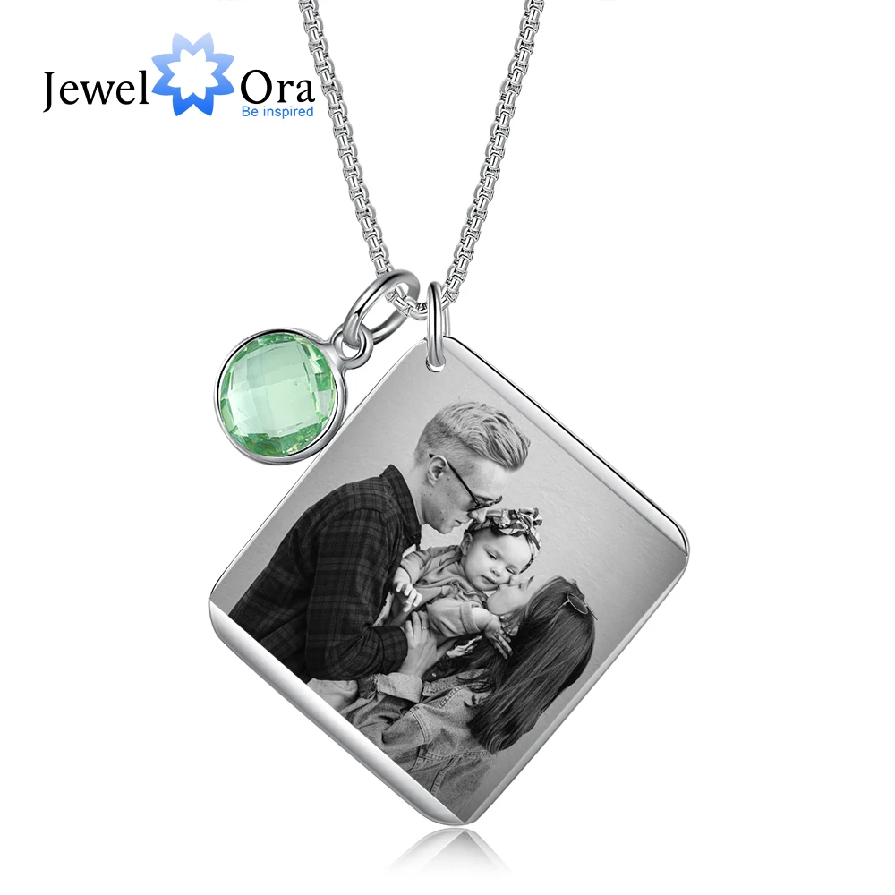 

JewelOra Customized Birthstone Calendar Date Engraved Necklace Personalized Photo Pendant Necklaces for Women Unique Gifts