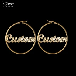 UZone Custom Name Full Zircon Hoop Earrings Stainless Steel Personalised Letters Earrings for Women Girls Jewelry Party Gifts