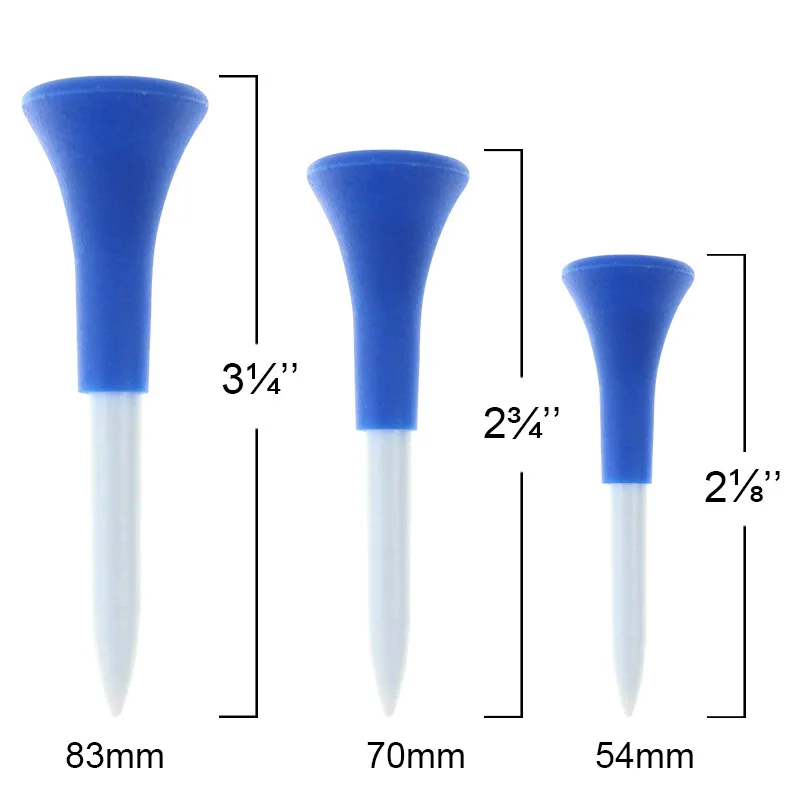 تي شيرت جولف بلاستيكي مقاس 2-1/8 بوصة، 2-3/4 بوصة، 3-1/4 بوصة مع وسادة مطاطية علوية - متين للغاية للاستخدام على المدى الطويل 50 قطعة/الحزمة