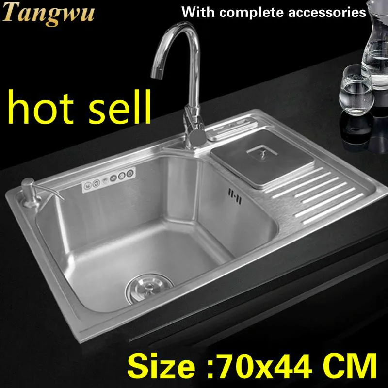 

Free shipping Hot sell fashion kitchen single trough sink Wash the dishes durable ordinary 304 stainless steel 700x440 MM