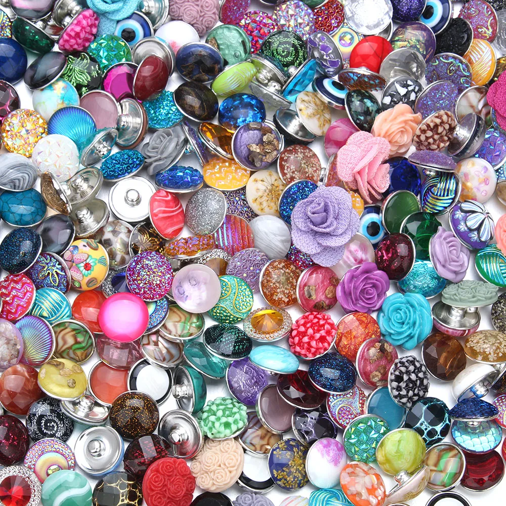 10Pcs/lot Mixed Style Flower Resin 18mm Snap Buttons Handmade Ginger Charm Fit 18mm 20mm Snap Bracelet Bangle Button Jewelry