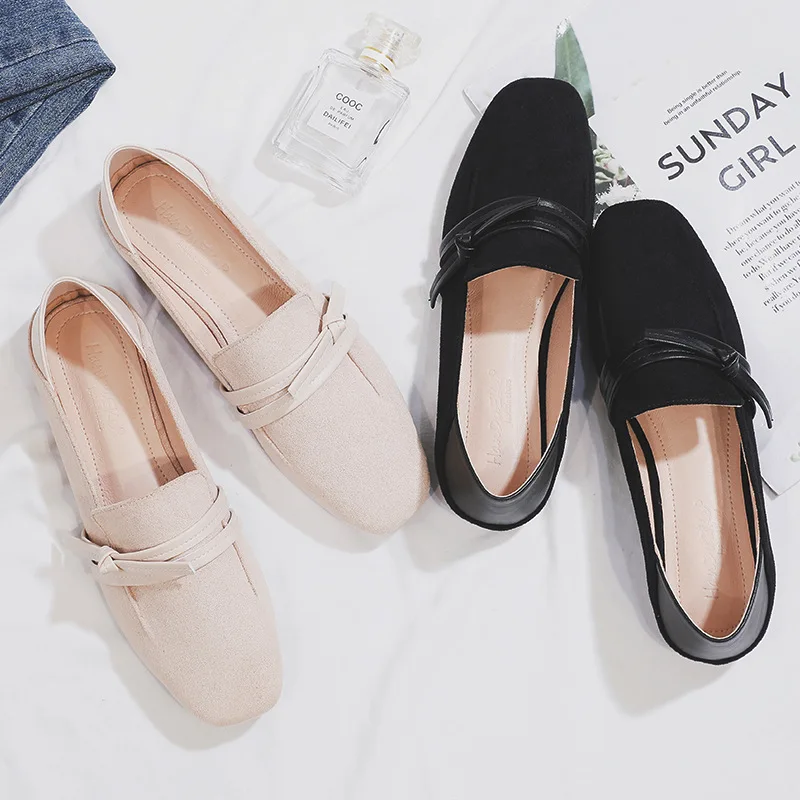 Genuine Leather Frosted Two-wear Loafers Women's Spring 2021 New British Style Retro Casual All-match Flat Shoes Large Size 43