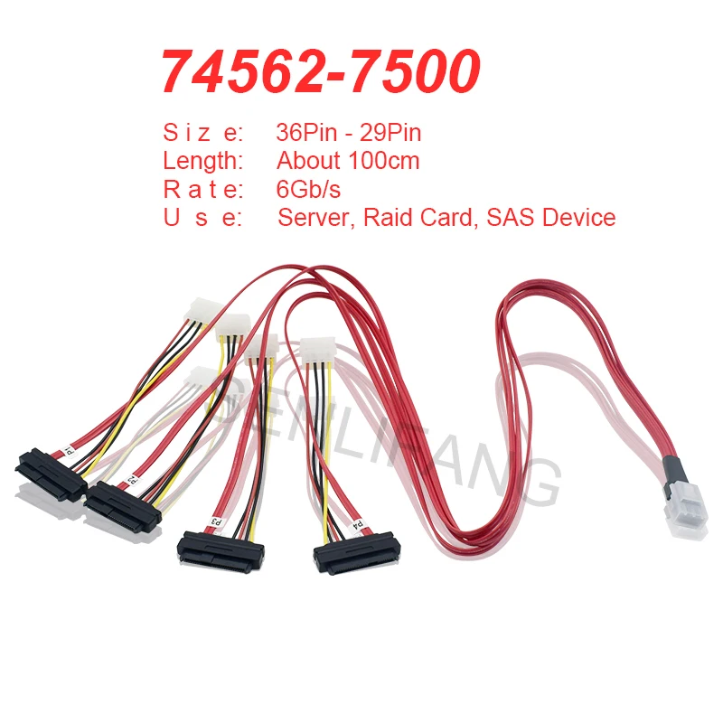 

Original For Mini SAS 36P SFF-8087 to 4 SFF-8482 SAS Cable 1M 74562-7500 07-00021-01