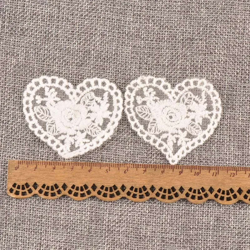 10Pcs Heart Embroidery Lace Applique Mesh Trim White Patch For Garment Accessories Decoration Sew On Guipure Lace Fabric c0991