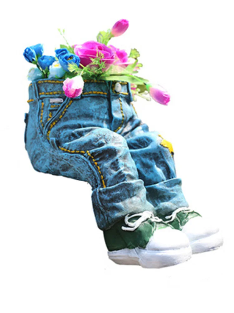 

Creative Jeans Shape Resin Flower Pot American Country Retro Vase Clubhouse Garden Statue Balcony Landscape Home Decor A1338