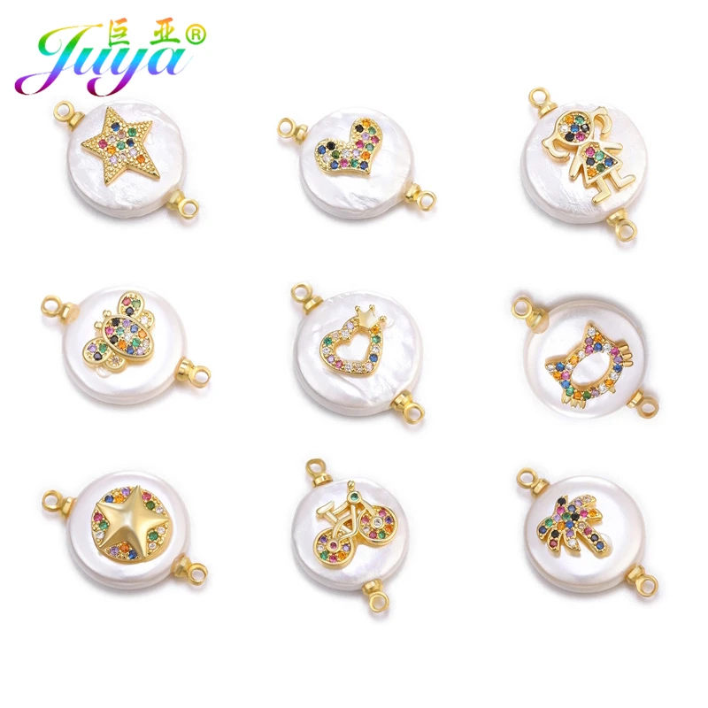 Juya DIY Connectors Supplies Cubic Zirconia Charms Shell Pearls Connectors Accessories For Women Earrings Bracelet Making