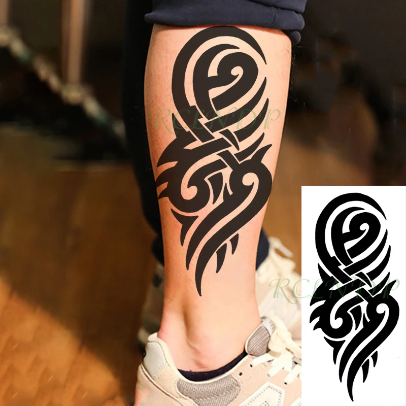 Waterproof Temporary Tattoo Sticker Totem Line Design Cool Black Fashion Fake Tatoo Flash Tatto Arm Leg Body Art for Women Men