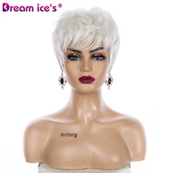 Short Silver White Straight Wave Pixie cut Synthetic Wigs With Bangs Layered Hair For Women Heat Resistant Fiber Daily Use Wigs