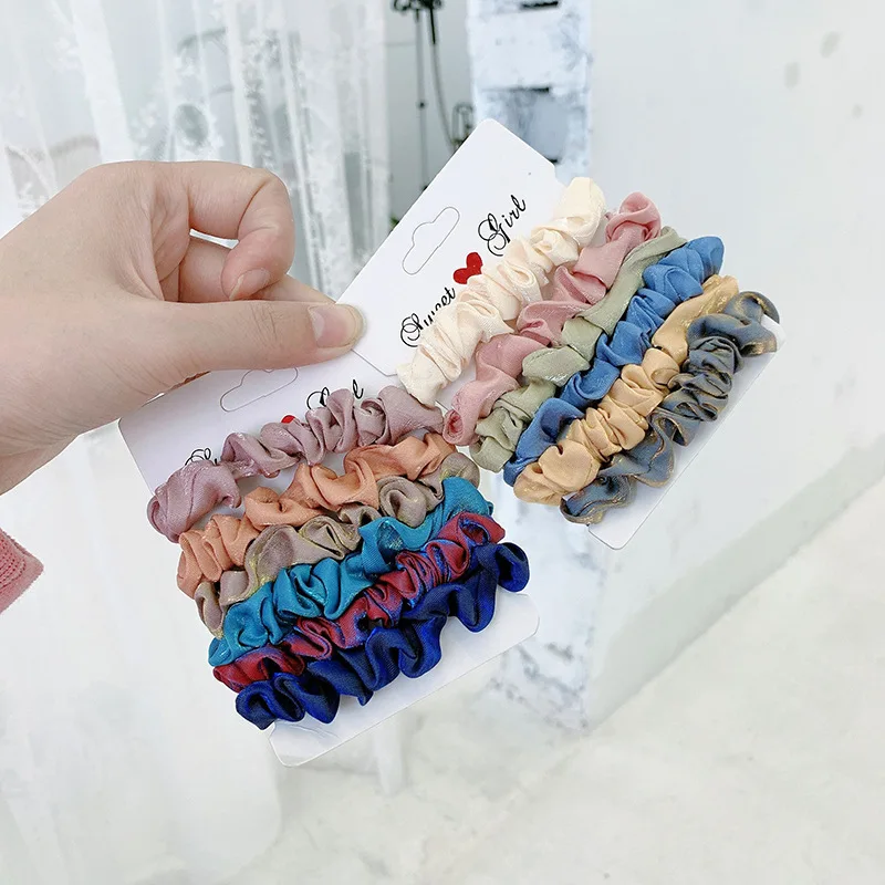 5/6/Pcs Silk Scrunchies Print Leopard Scrunchie Set Elastic Hair Bands Solid Color Fashion Headwear Women Hair Accessories Gift