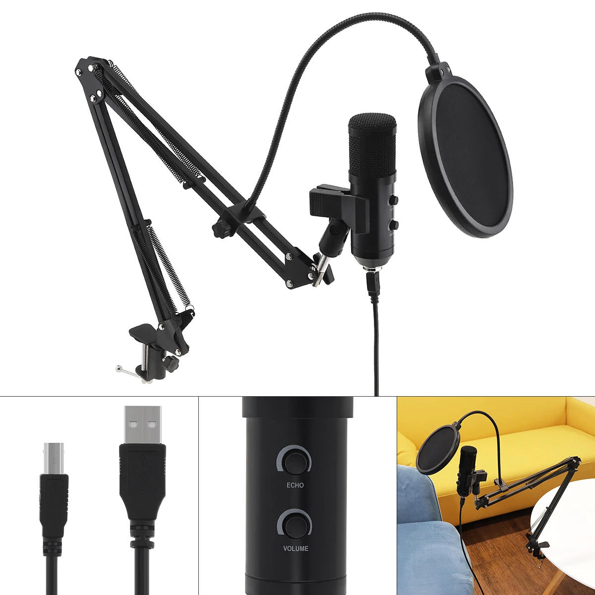 

BM-900 USB Metal Recording Microphone with Sound Card Function with Stand Condenser Studio Live Broadcasting Microphone