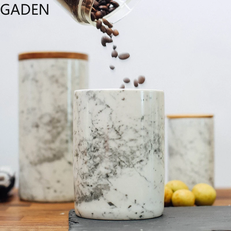 Ceramic Marble Sealed Jar Kitchen Storage Box Storage Jar Tea Caddy Grain Dispenser with Lid Nordic Retro Storage Supplies