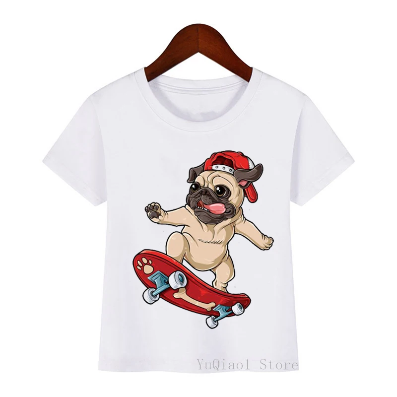 funny t shirt for girls boys cool pug Roller skating animal print tshirt camisetas kawaii kids clothes dog lover t-shirt boys