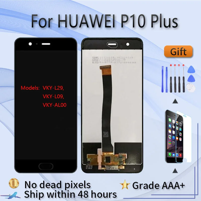 For HUAWEI P10 Plus VKY L29 L09 AL00 LCD screen assembly with front case touch glass, Black white