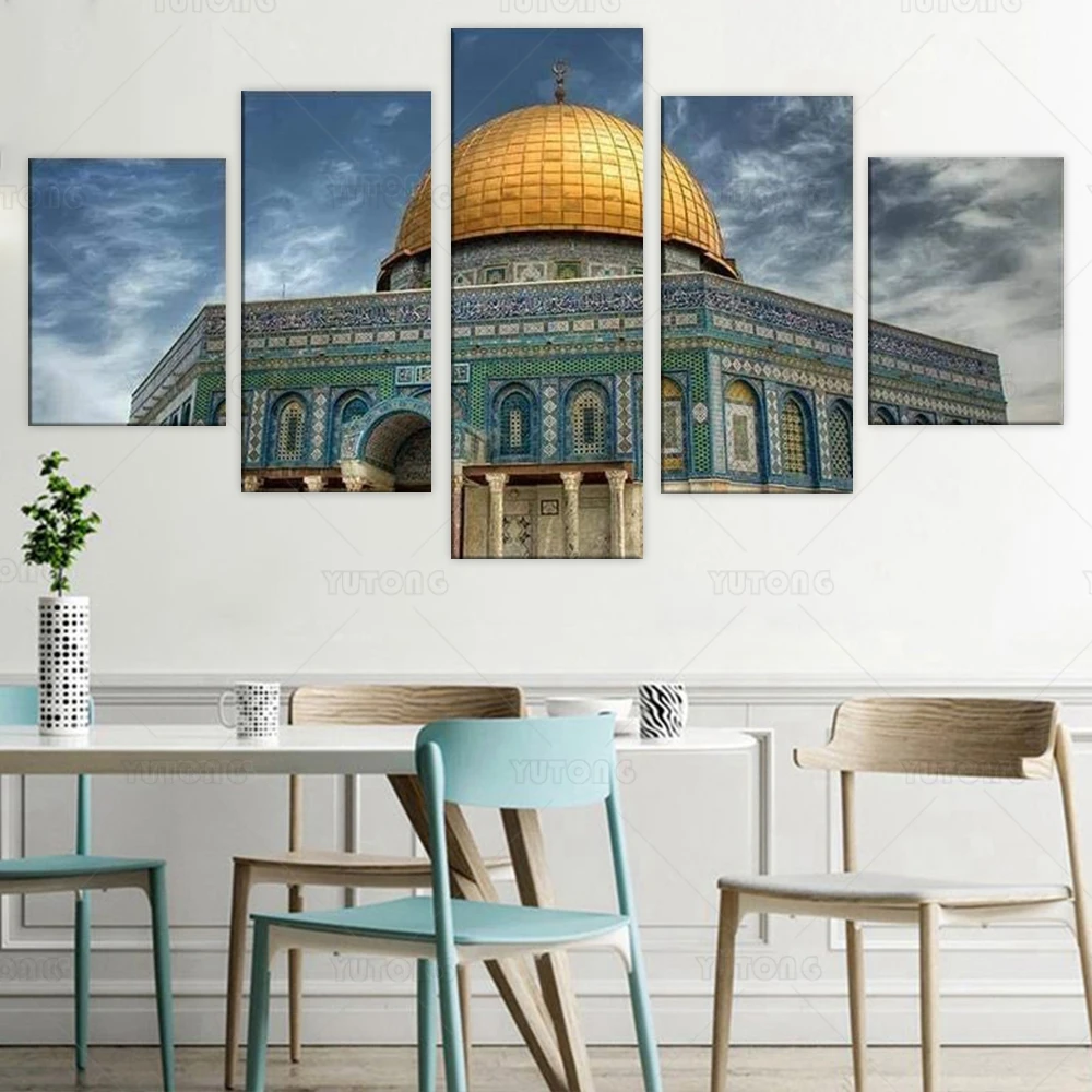 Unframed 5 Panel Al Aqsa Jerusalem Palestinian Israel Mosque Cuadros Canvas HD Posters Wall Art Pictures HD Paintings Home Decor