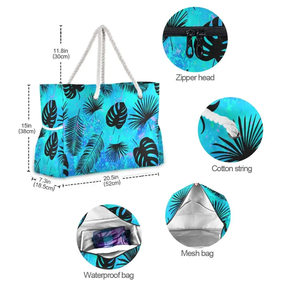 New Hot Sale Women Nylon Beach Bags Palm Leaves Printed Casual Bag High Quality Female Single Shoulder Handbags Ladies Tote