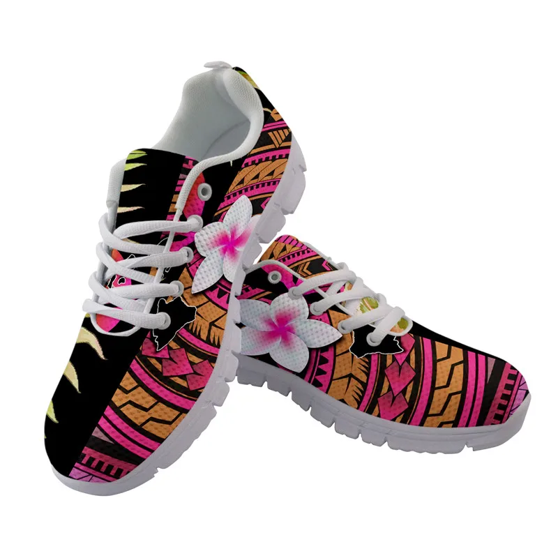 Plumeria Print Pink Sneakers Polynesian Tattoo Design Plus Size Soft Women Shoes Casual Trainers 2021 New Trending Scarpe Donna