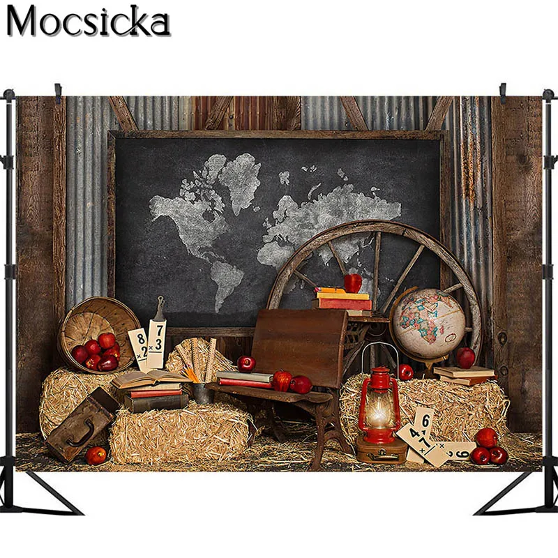 Fondo de regreso a la escuela para niños, accesorios de cumpleaños para fotografía, estudio, cabina, pizarra, globo, decoración para sesión de fotos