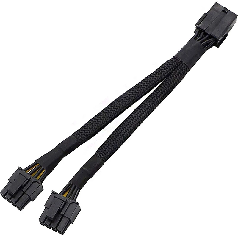 GPU PCIe 8 Pin Female to Dual 2X 8 Pin (6+2) Male PCI Express Power Adapter Braided Y-Splitter Extension Cable,20cm