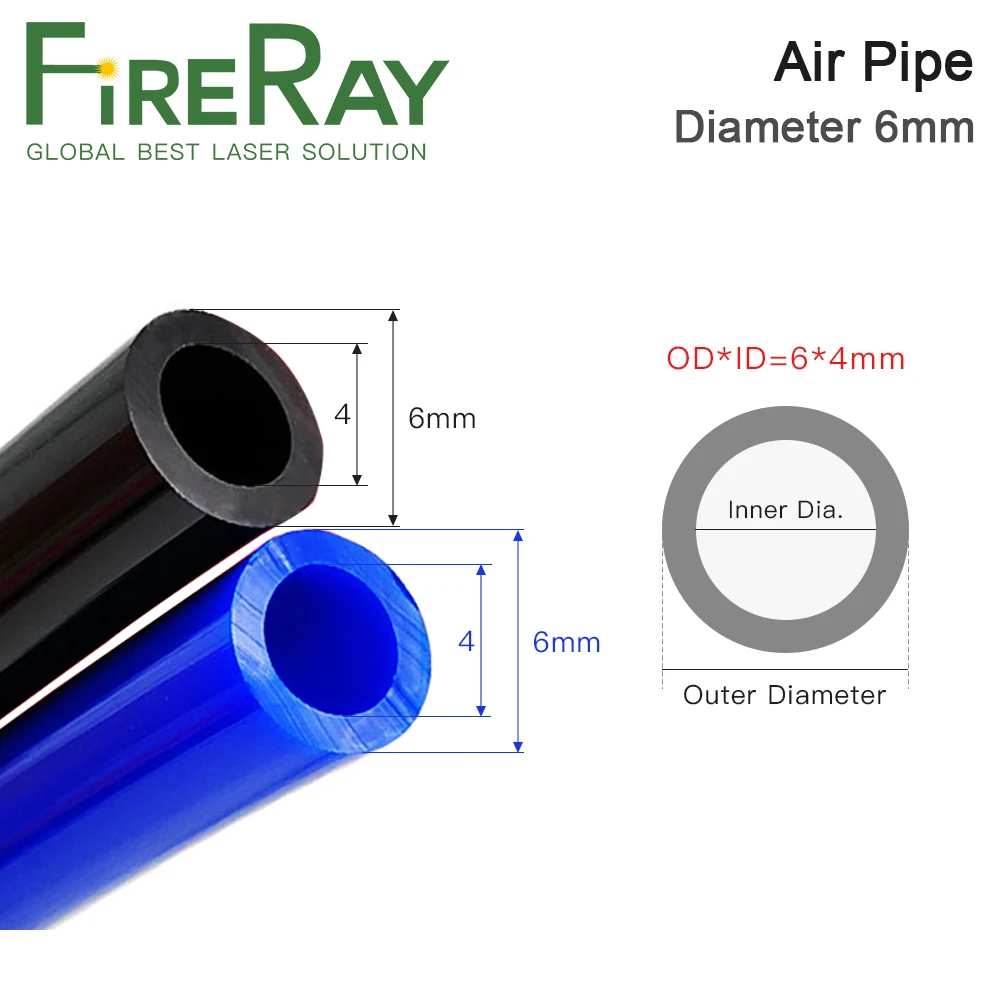 Fireray Air Pipe Air Hose Outer Diameter 6mm 6x4mm PU Tube for Air Compressor CO2 Laser Engraving Cutting Machine