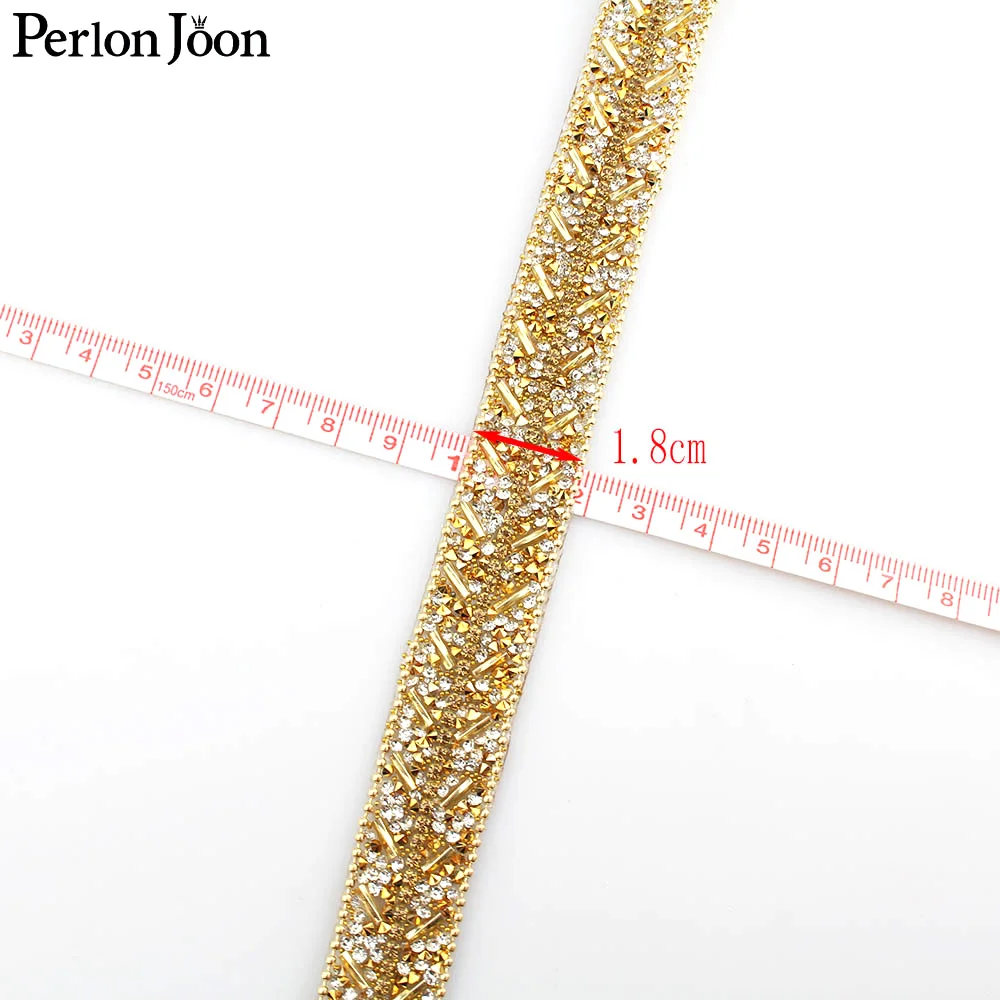 New 1.8cm Wide gold gue Rhinestone Tape Hot Crystal Webbing Geometric Design Clothing Decoration Accessories TR056