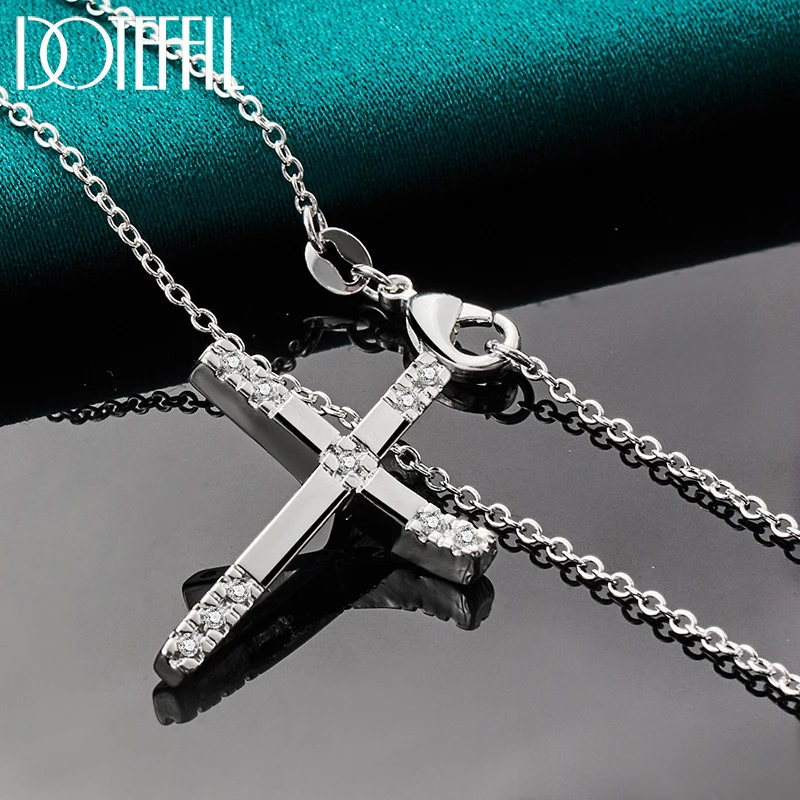 925 Silver Cross Pendant Necklace for Women Men