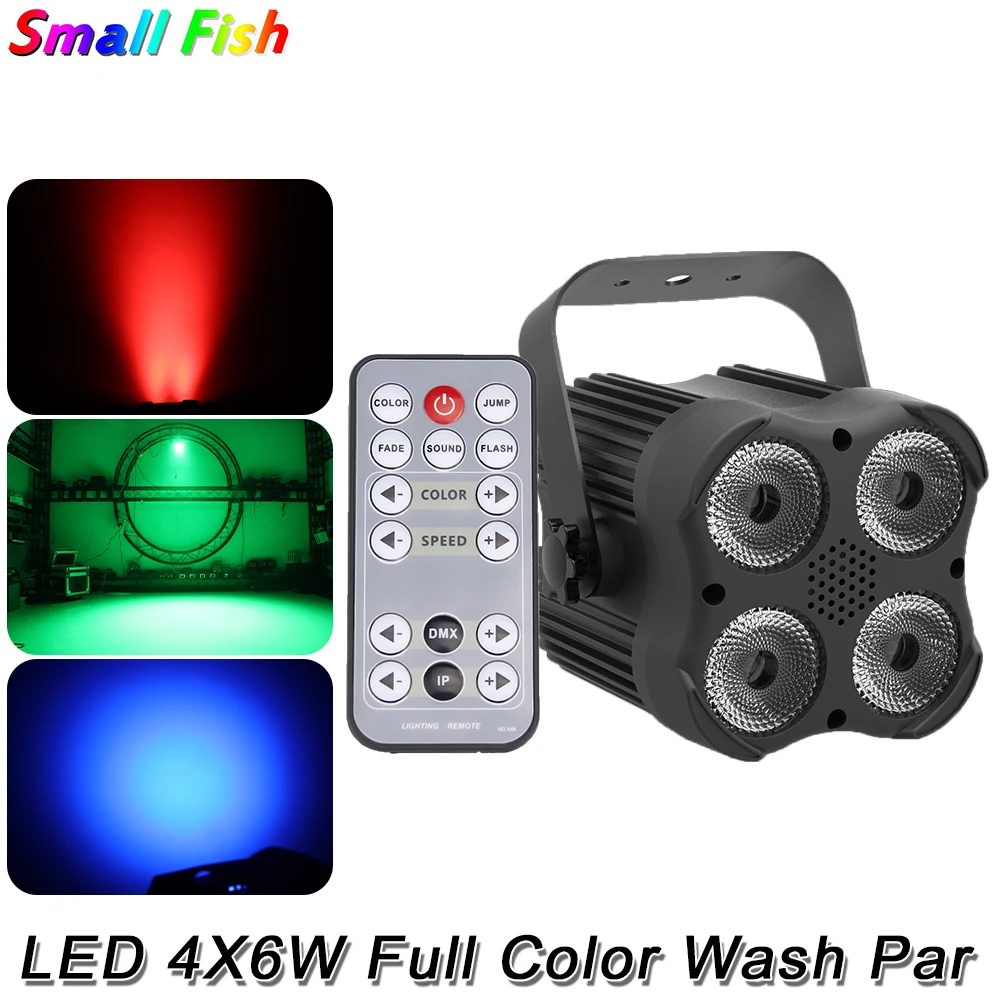 luz conduzida do par 4x6w rgbw 4in1 do diodo emissor de luz dmx512 da fase luzes da par da lavagem do dj discoteca conduziu a luz uv para o casamento 01