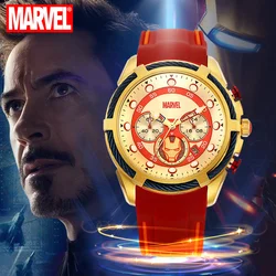 Disney Marvel Avengers Spider Man Capital America Shell Iron Male Quartz WristWatch Silicone Strap Chronograph Relogio Masculino