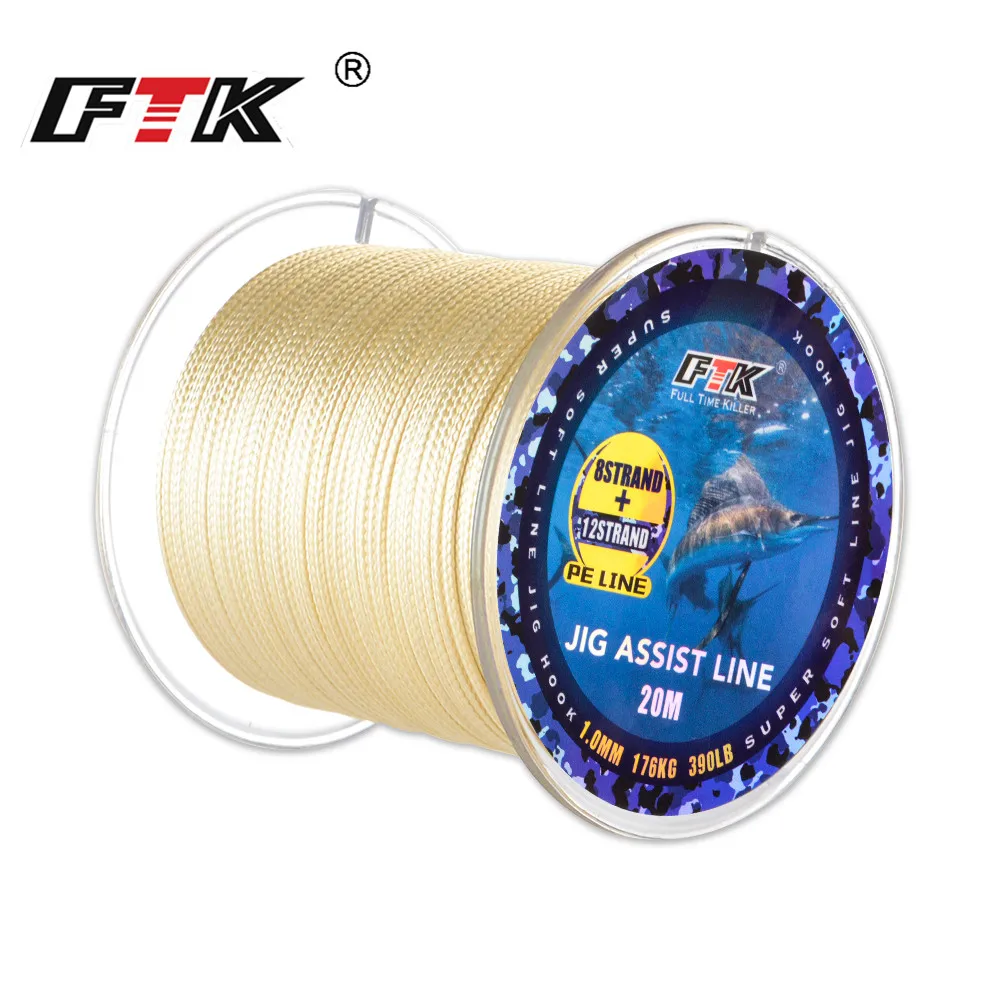 

FTK Jig Assist Line 20M 12+8 Strands 210LB/300LB/390LB Fishing Line Super Soft Line Multifilament Line Fish Line Wire