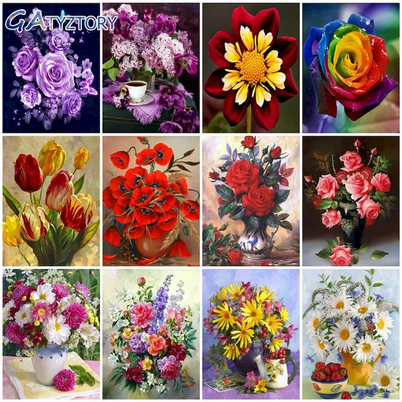 

GATYZTORY Frameless DIY Painting By Numbers Kits All Kinds Of Flowers Paint Canvas Acrylic Coloring For Home Wall Decor