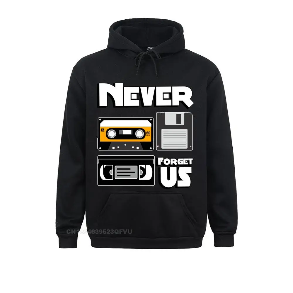 Men's Cool Harajuku Men Never Forget Us Floppy Disk Vhs Cassette Tape Pullover Hoodie Retro Nerd Oldshcool Sweakawaii Clothes