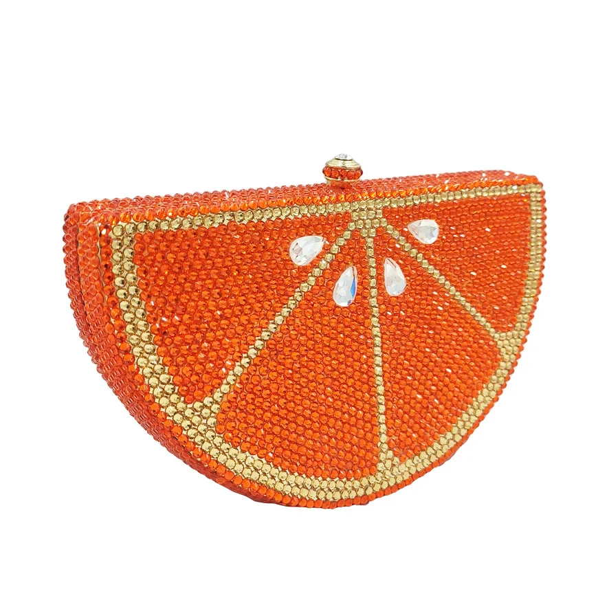 Fashion Crystal Evening Bags Orange Fruit Melon Clutch Bags Luxury Diamond Party Handbags Wedding Purse sc321