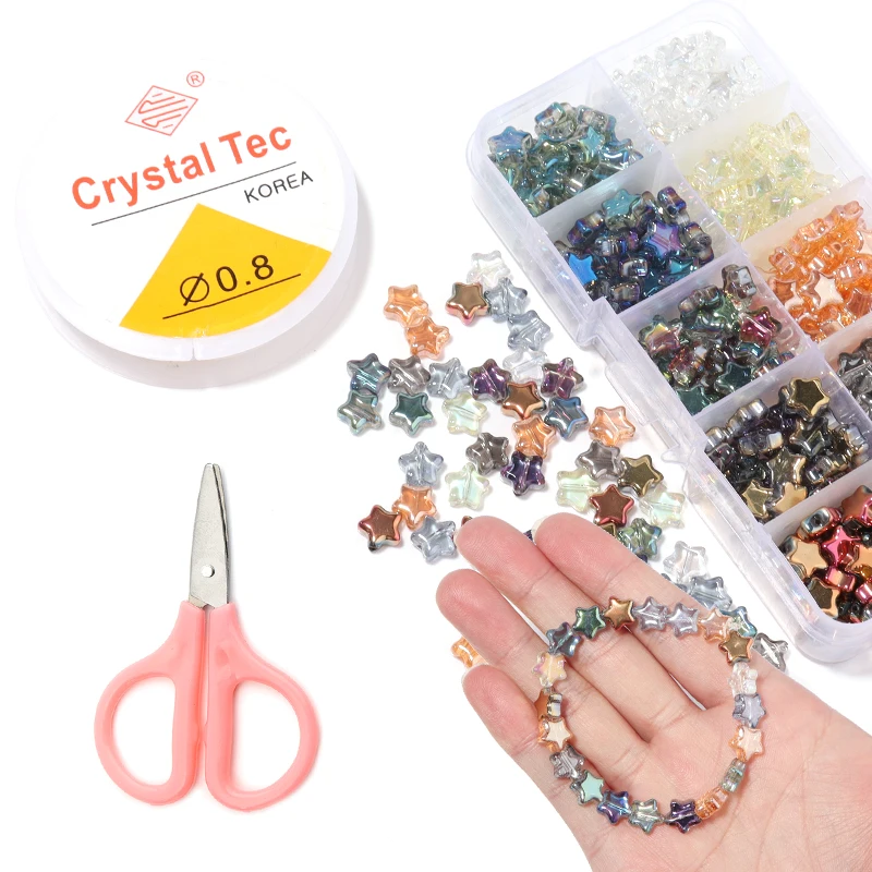 200pcs Star Glass Beads Acrylic Five-pointed Star Beads Loose Spacer Beads for Jewelry Making DIY Handmade Accessories