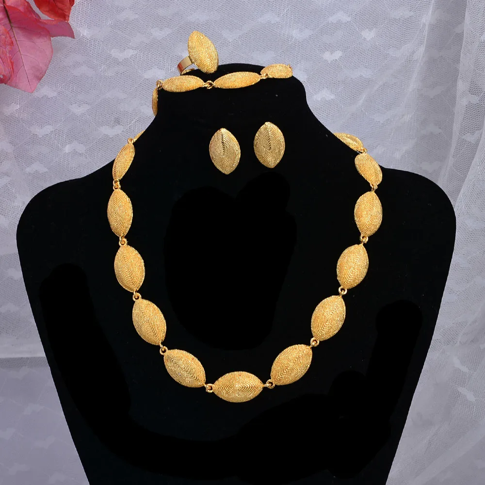 

Dubai Arab Nigeria Jewelry sets For Girl Women Bride Gold Color Bridal Wedding Jewelry sets Necklace Earrings Bracelets Gifts