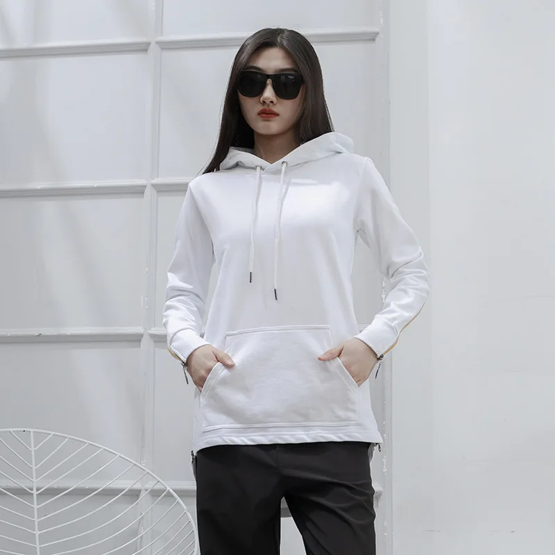 

Ladies Hooded Hoodie Spring And Autumn New Slim Personality Zipper Design Short Front And Long Back Leisure Large Size Hoodie