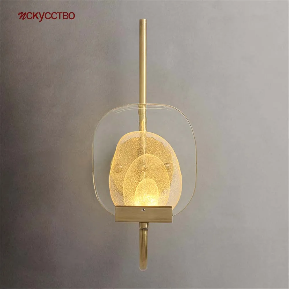 

American Copper Gold Glass Wall Lamp For Bedroom Bedside Living Room Corridor Luxury Villa Decoration Light Fixture Led Luster