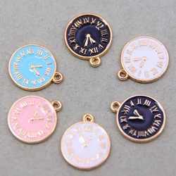 6PCS/Lot 15*17mm Fashion Small Clock Shape Charms Gold Color Tone Enamel DIY Bracelet Floating Charms